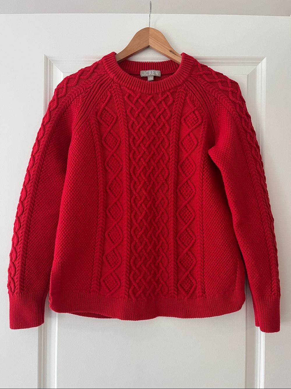 J. Crew Red Cable-Knit Cotton Sweater